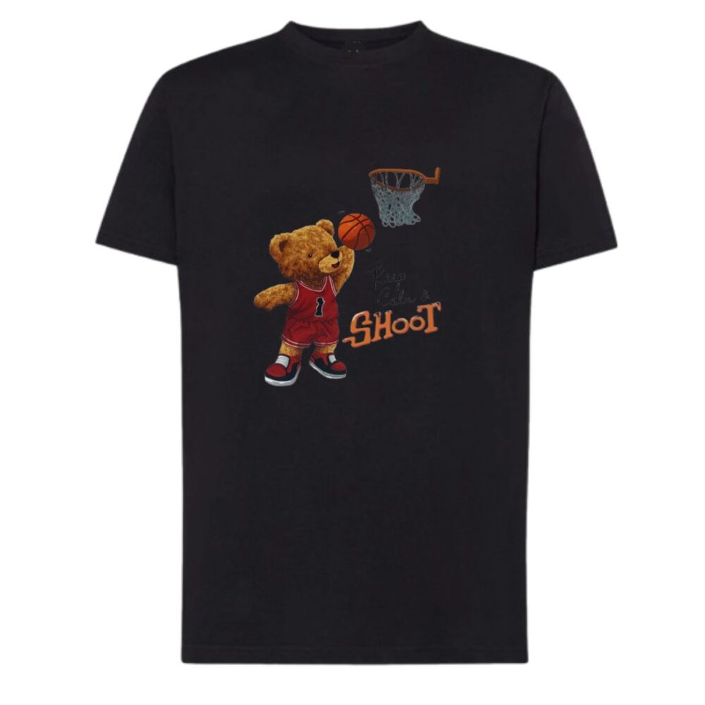 Ανδρικό βαμβακερό μαύρο T-shirt plus size με αρκουδάκι