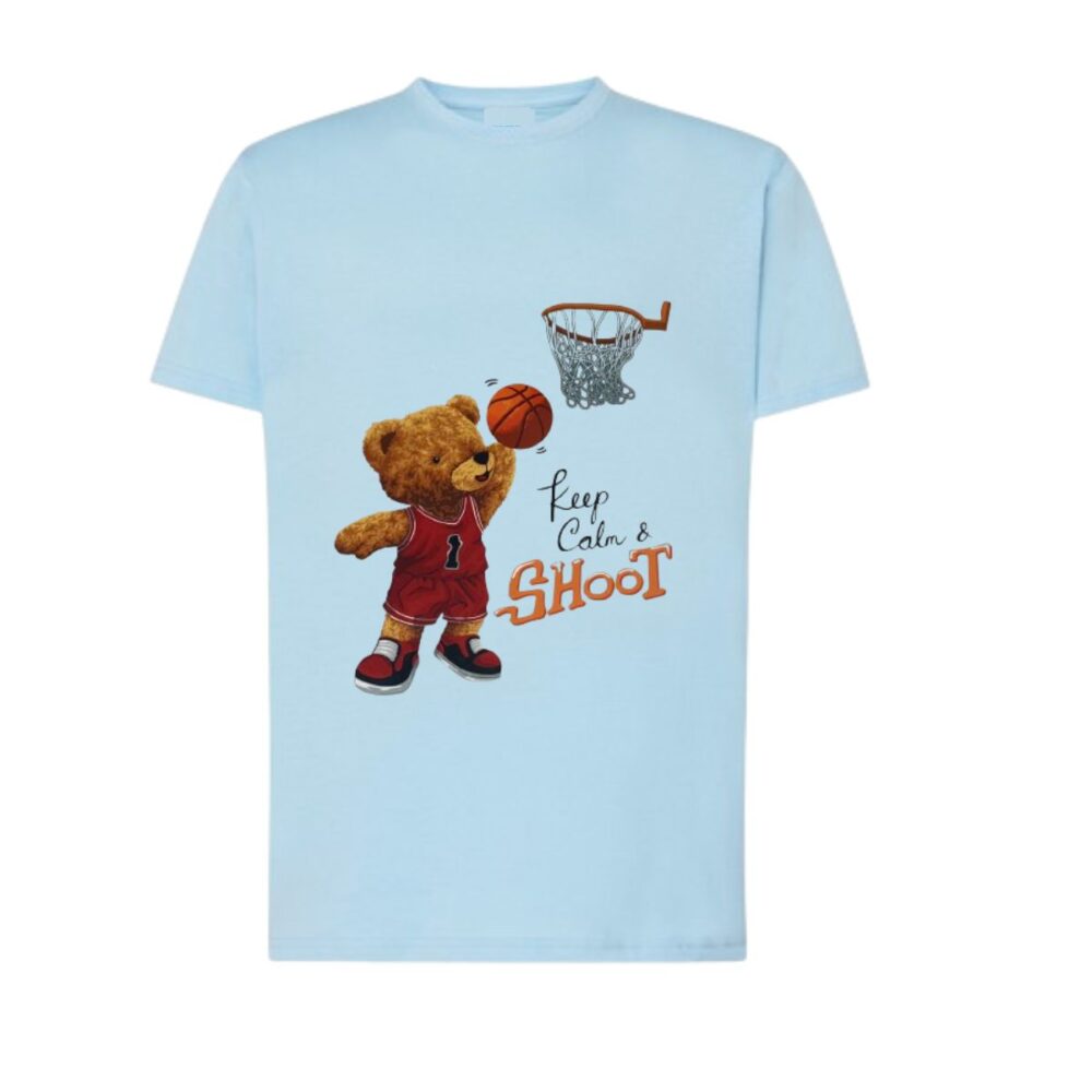 Ανδρικό βαμβακερό σιέλ T-shirt plus size με αρκουδάκι