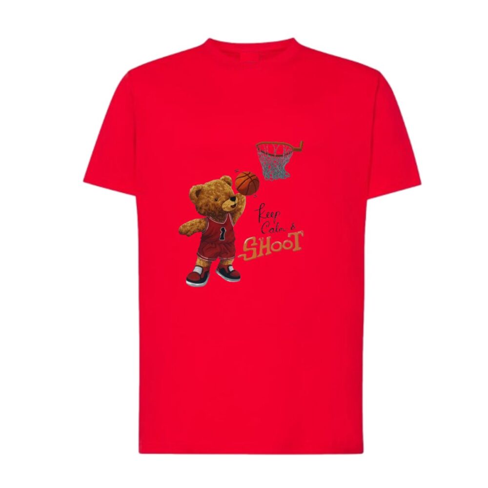 Ανδρικό βαμβακερό κόκκινο T-shirt plus size με αρκουδάκι
